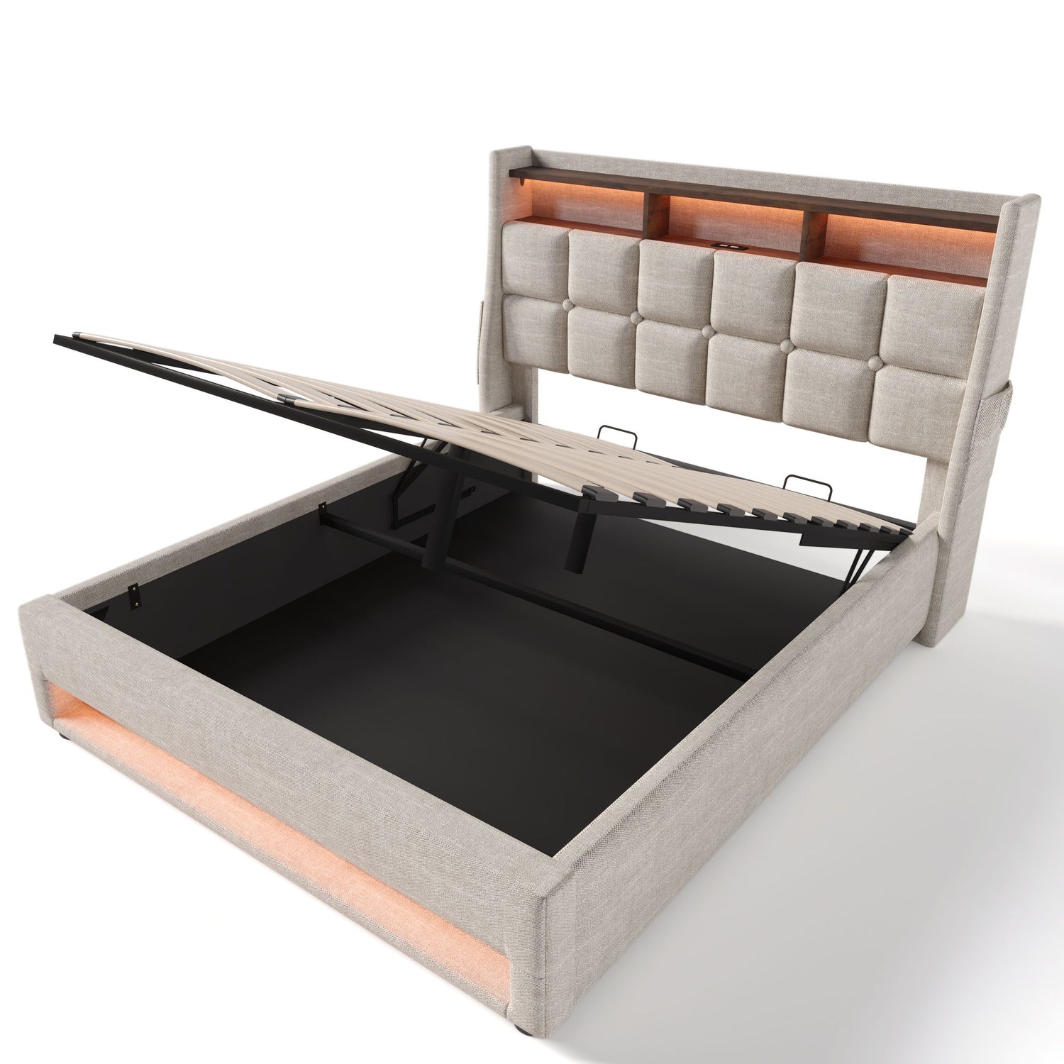 Upholstered Platform Bed With A Hydraulic Storage System, LED And USB Charging (Without Mattress)
