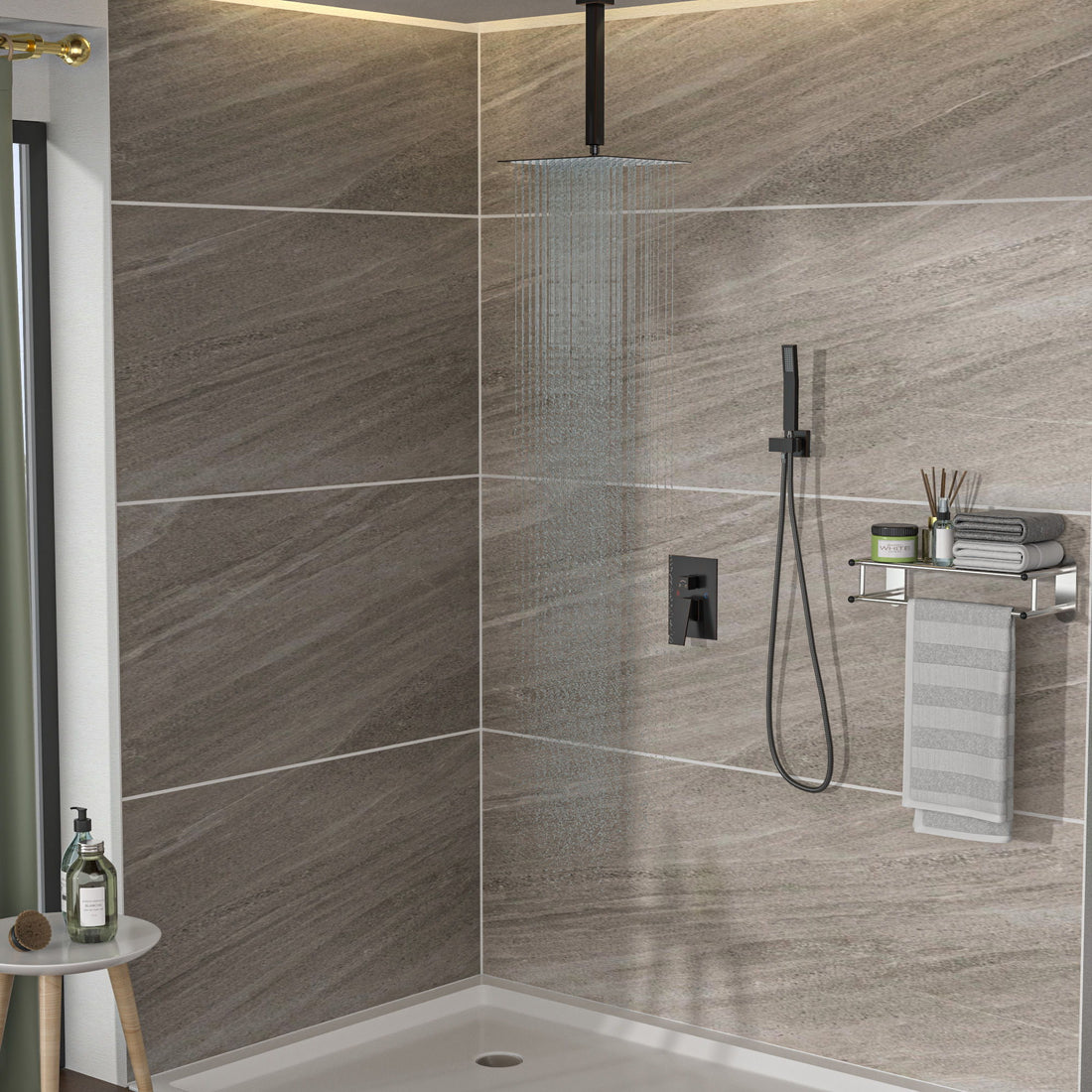 Dual Shower Head 16&quot; Ceiling Mount Square Shower System With Rough In Valve