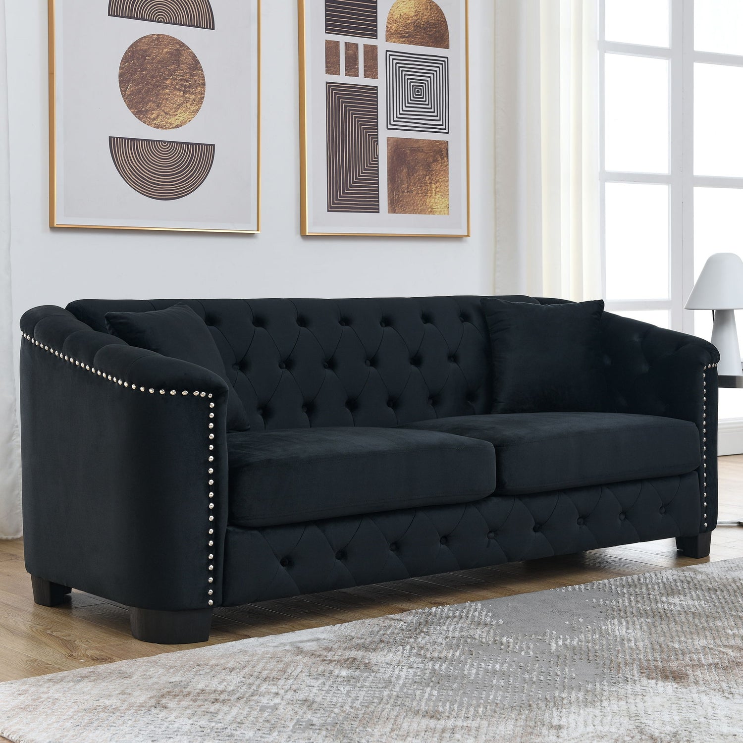 Modern Chesterfield Sofa With Tufted Backrest For Living Room