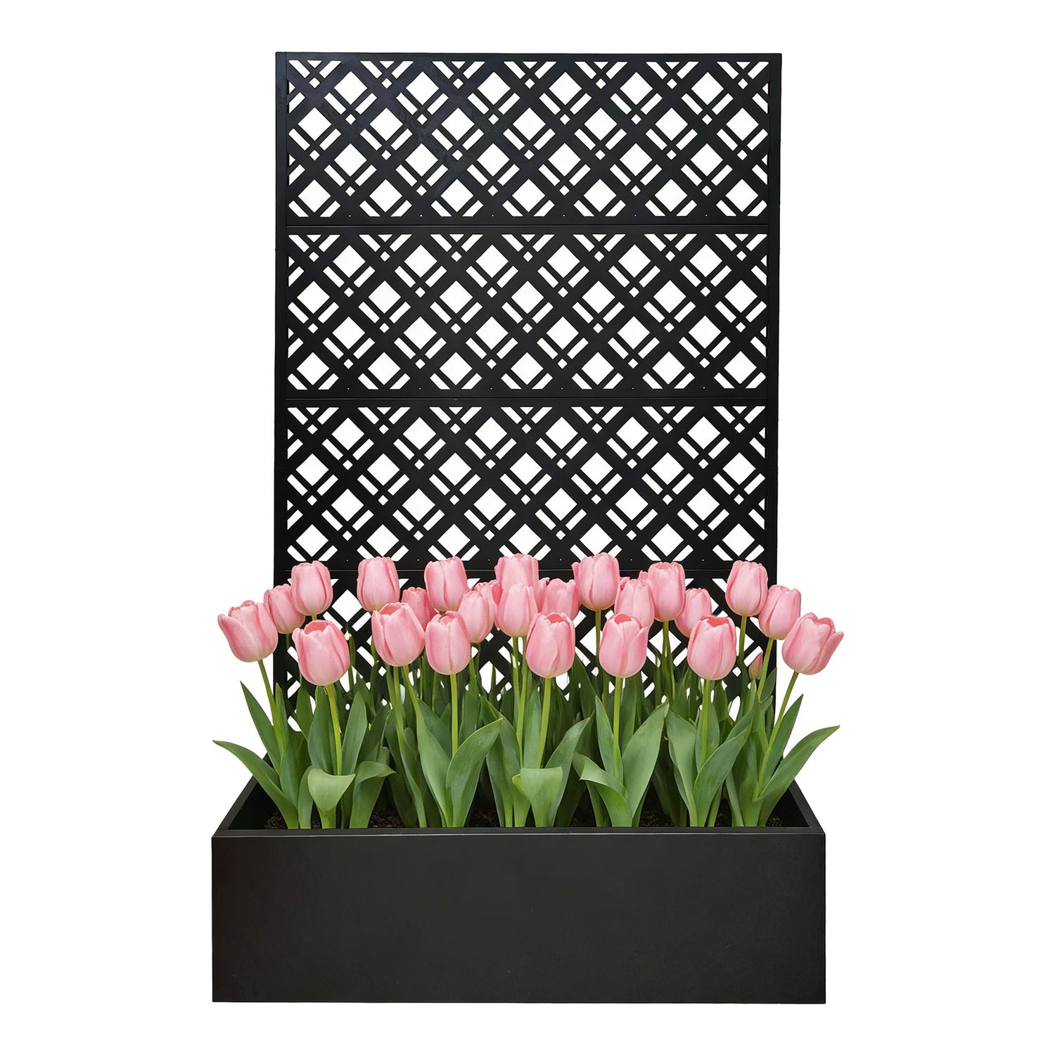 Rhombus Planter Raised Garden Bed With Trellis For Climbing Plants - Black