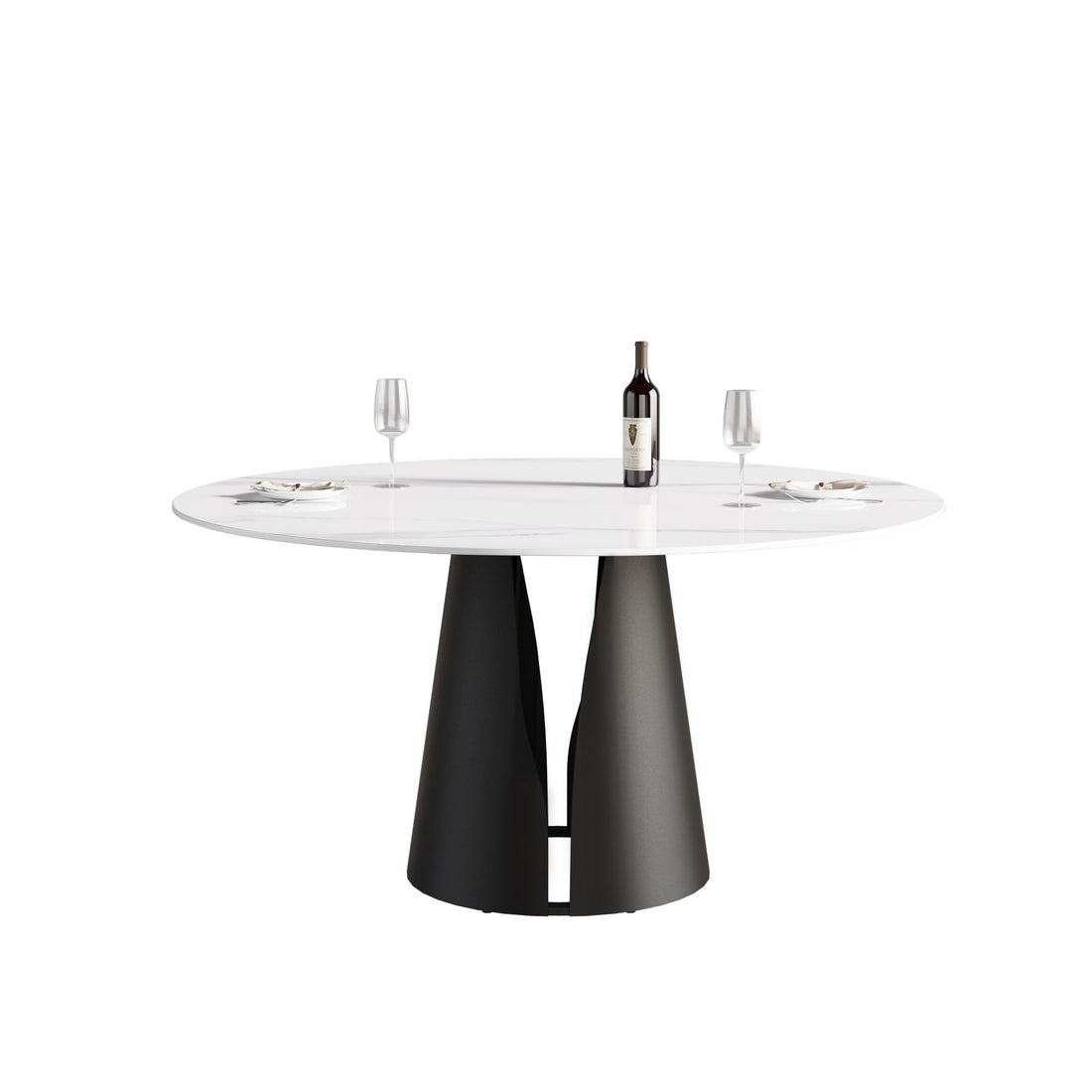 59.05&quot; Modern Artificial Stone Round Carbon Steel Base Dining Table - White / Black