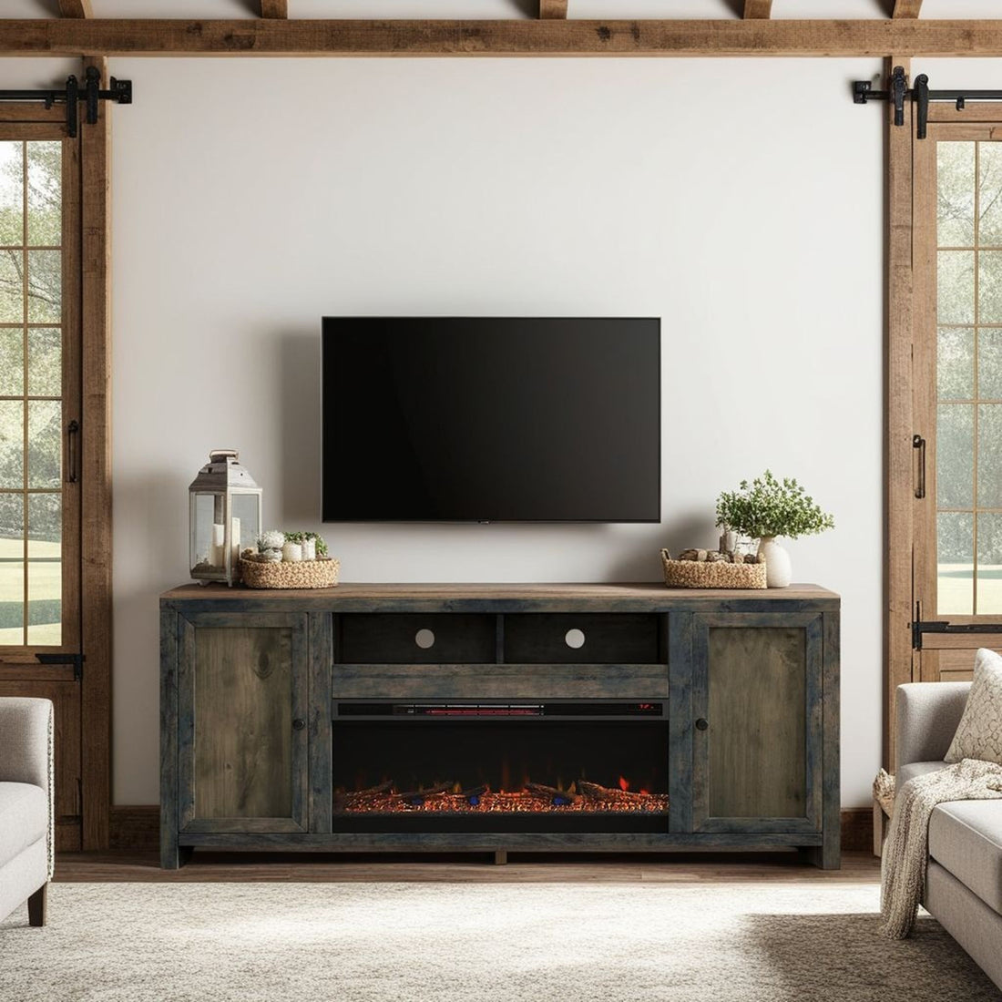 Joshua Creek - Electric Fireplace TV Stand For TVs Up To 95&quot; - Barnwood