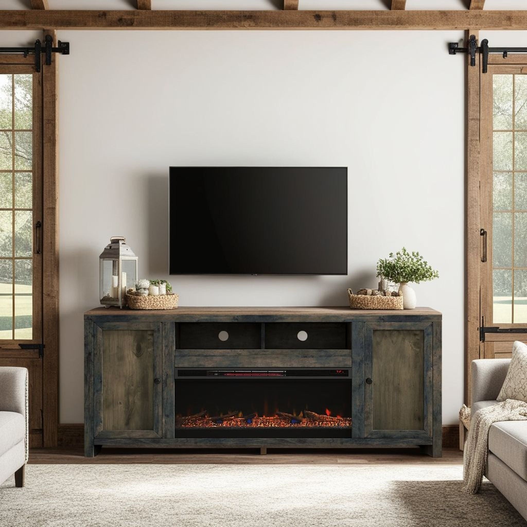 Joshua Creek - Electric Fireplace TV Stand For TVs Up To 95&quot; - Barnwood
