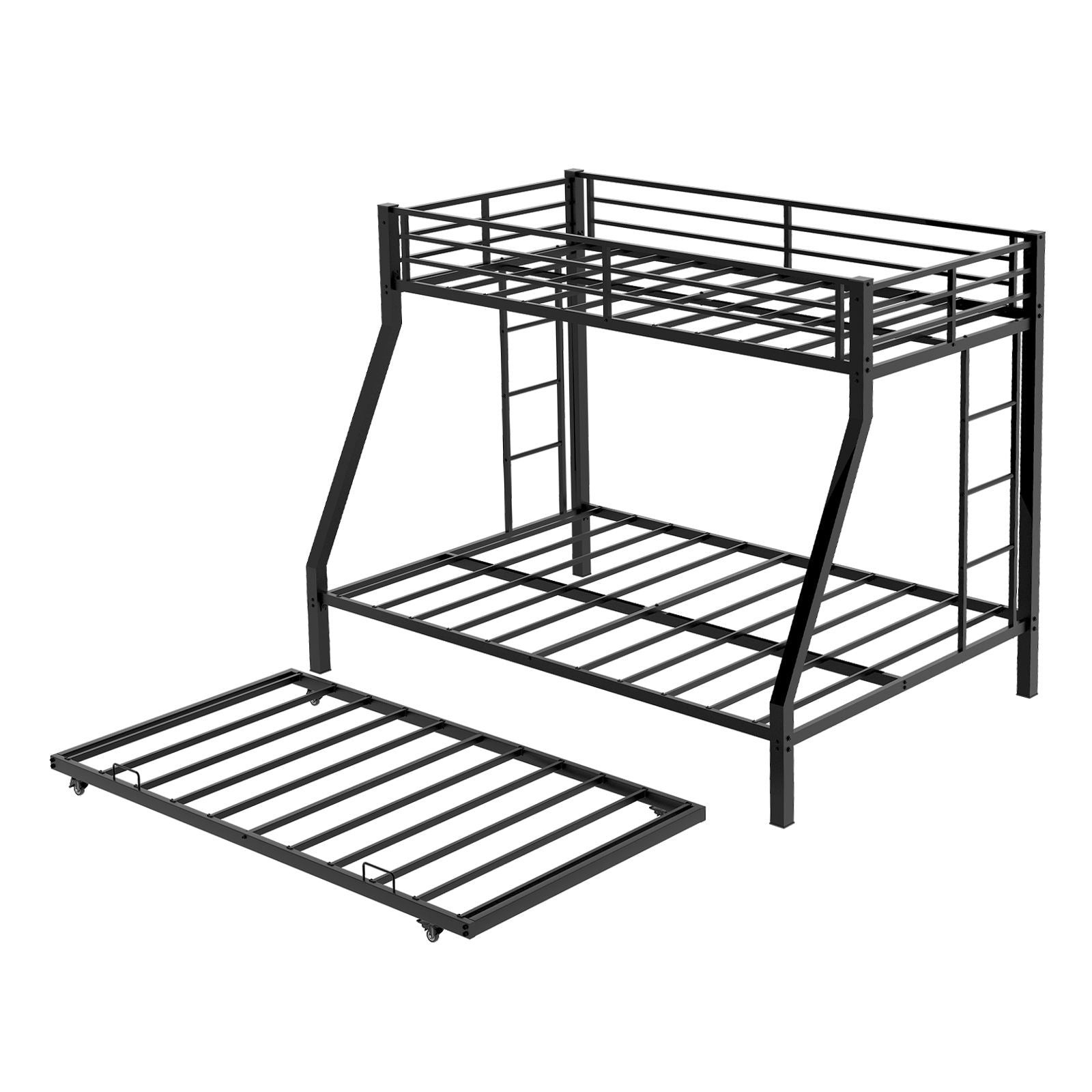 Bunk Bed For Kids, Convertible Frame With Ladders &amp; Guardrail