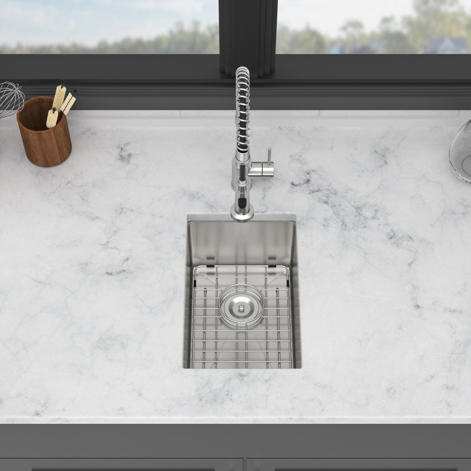 12&quot; Undermount Kitchen Sink, Deep Single Bowl - Brushed Nickel