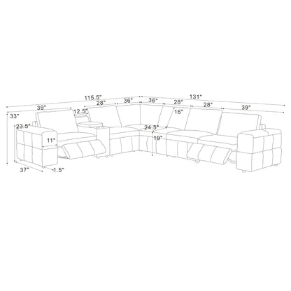 Upholstered Large Arms Sectional With Recliner Seats