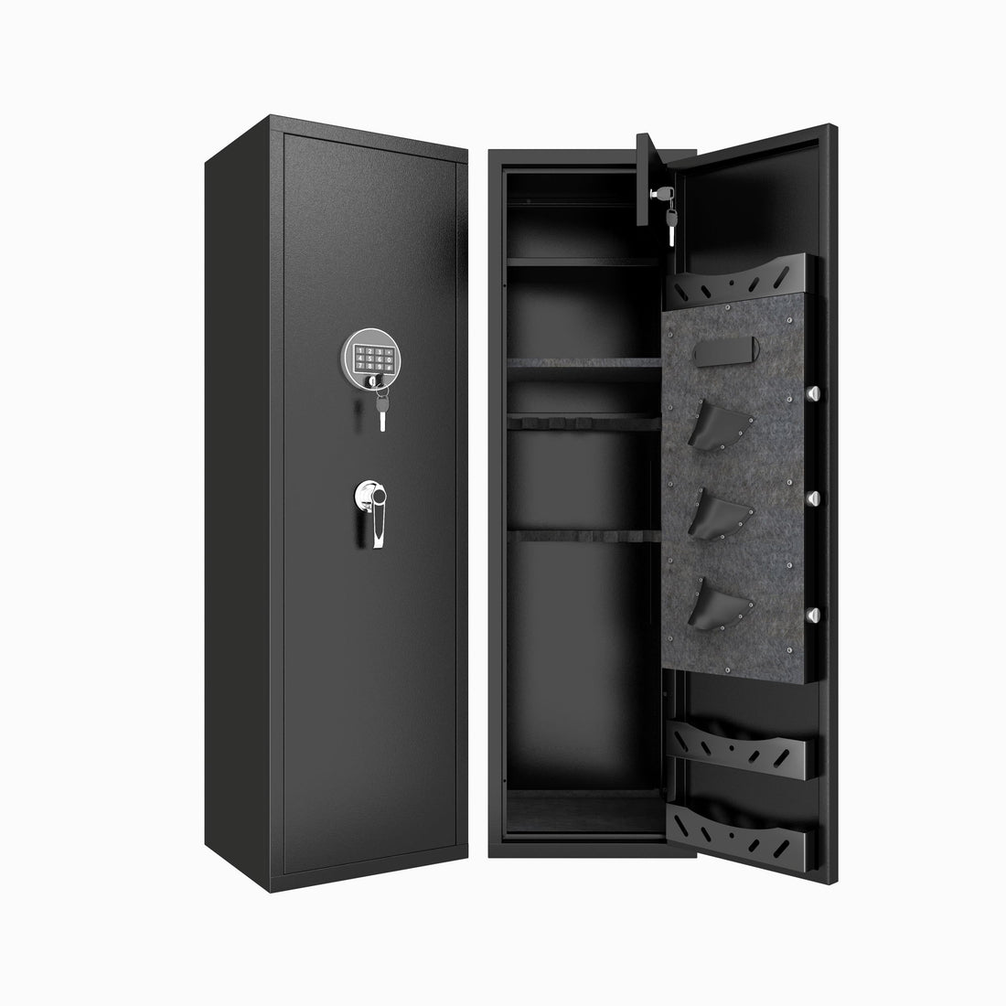 High Large Capacity Mechanical Gun Safe For Rifles &amp; Handguns, Digital Password Lock, Built In Independent Lock Box, Adjustable Shelves - Black