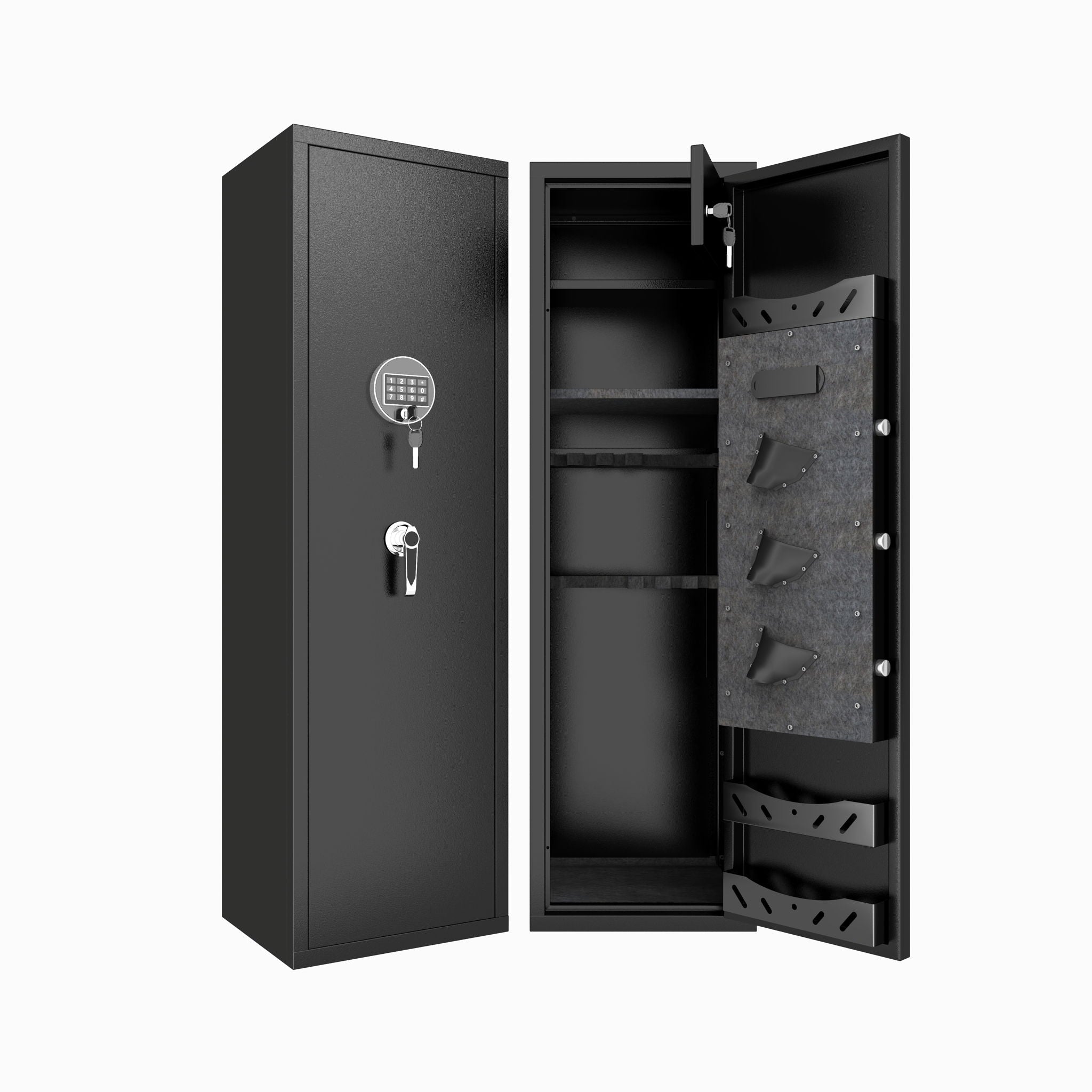 High Large Capacity Mechanical Gun Safe For Rifles &amp; Handguns, Digital Password Lock, Built In Independent Lock Box, Adjustable Shelves - Black