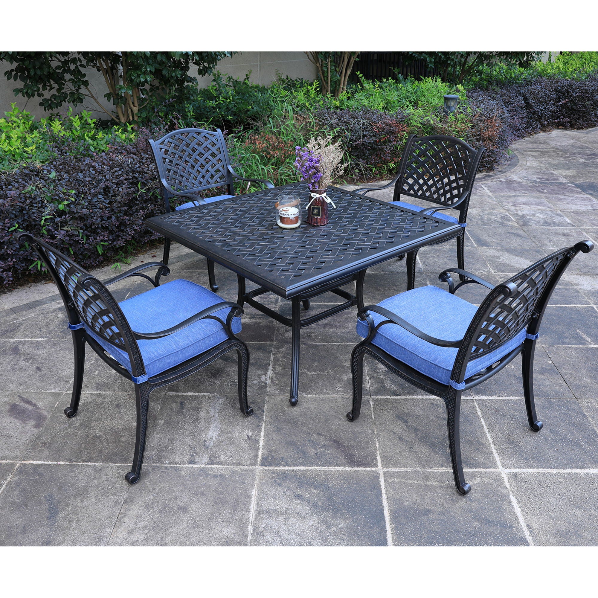 Square 4 Person 43.19&quot; Long Aluminum Dining Set With Cushions