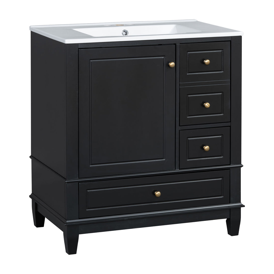 30&quot; Bathroom Vanity With Sink, 1 Door With Shelf And 3 Drawers, Soft Close Door - Black