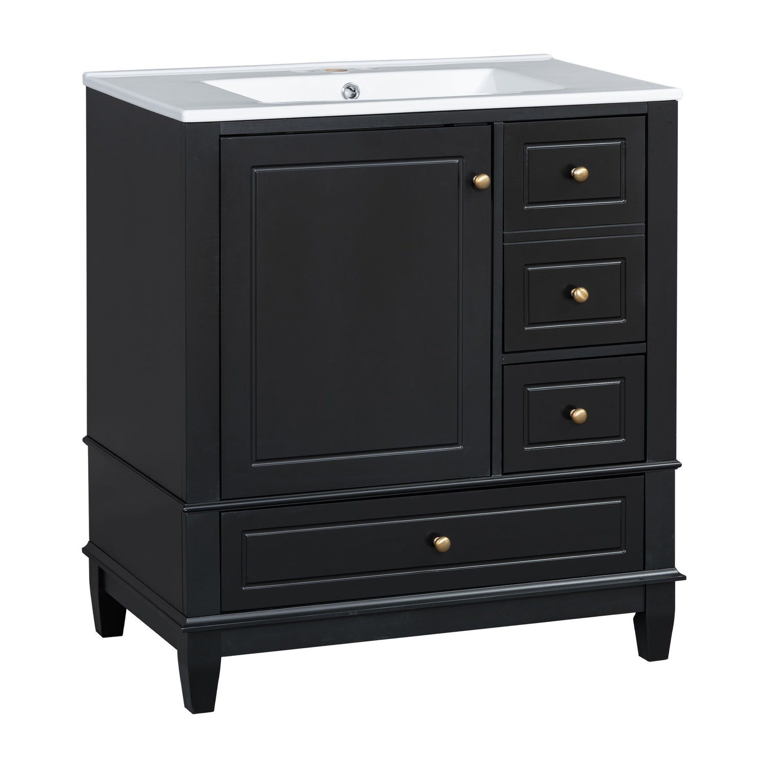 30&quot; Bathroom Vanity With Sink, 1 Door With Shelf And 3 Drawers, Soft Close Door - Black