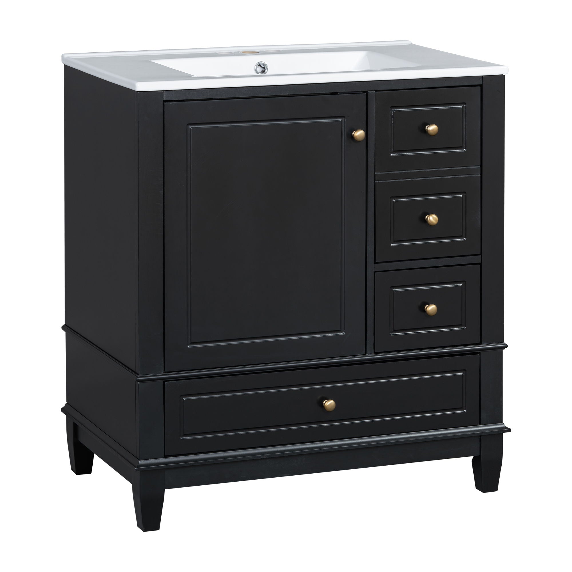 30&quot; Bathroom Vanity With Sink, 1 Door With Shelf And 3 Drawers, Soft Close Door - Black