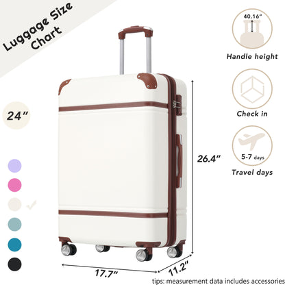 Hardshell Luggage With Tsa Lock, 24&quot; Expandable Lightweight Suitcase With Spinner Wheels, Single Vintage Luggage
