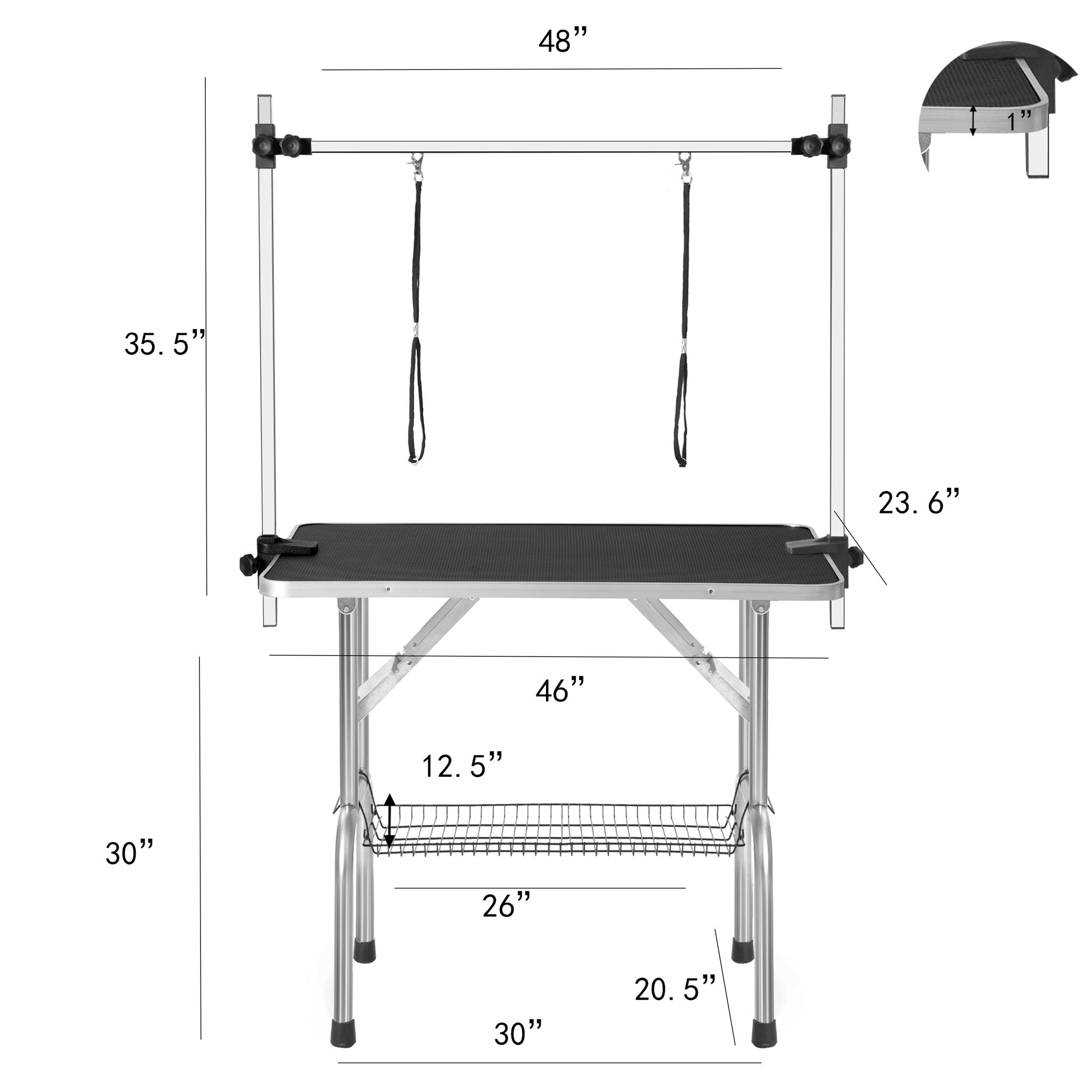 Professional Dog Pet Grooming Table Large Adjustable Heavy Duty Portable With Arm &amp; Noose &amp; Mesh Tray - Black