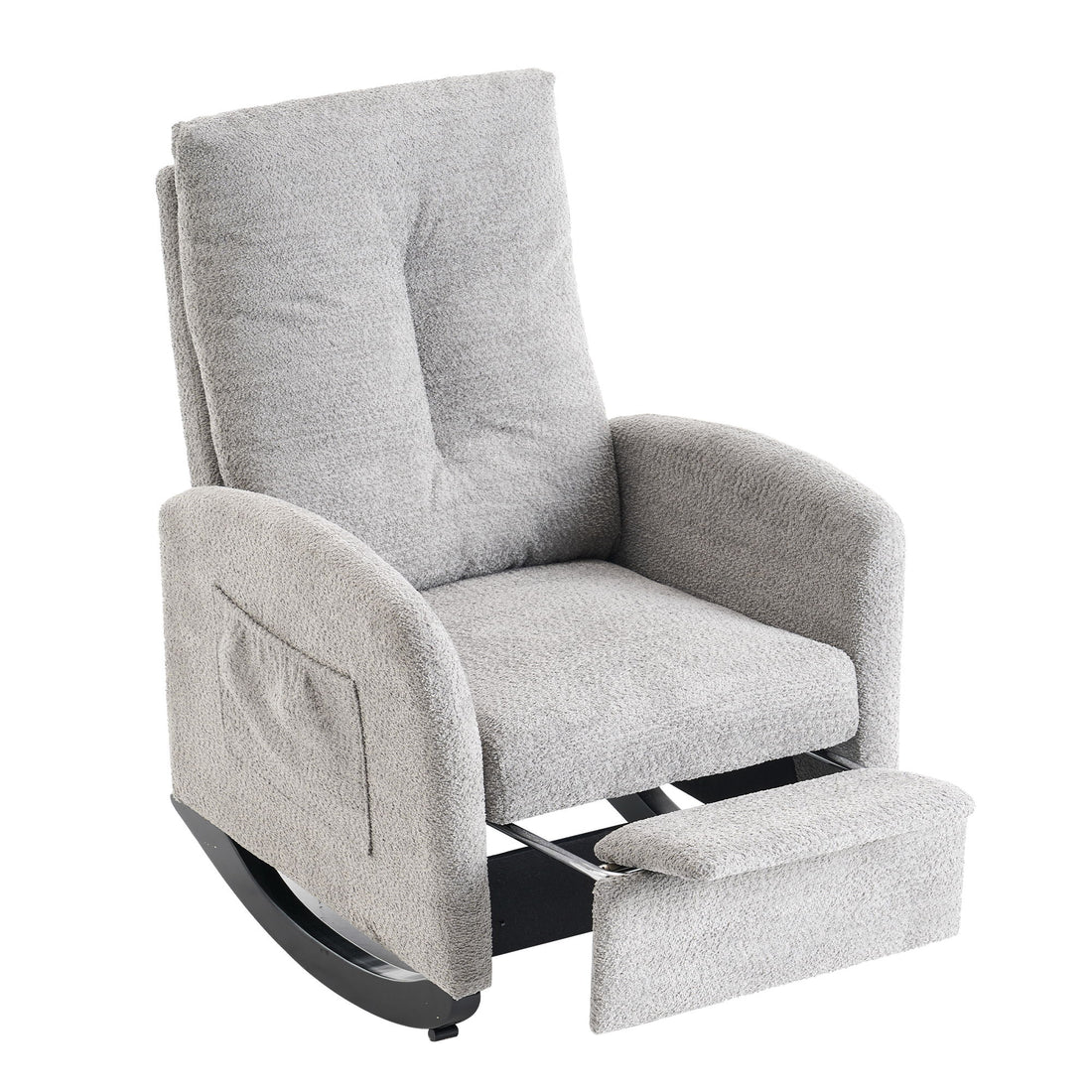 Accent Rocking Chair &amp; Footrest High Back Rubber Wood Rocking Legs Bedroom Living Space - Gray