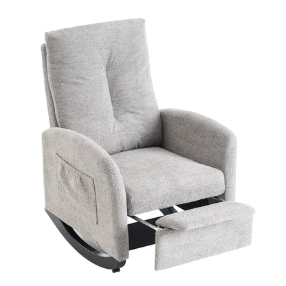 Accent Rocking Chair &amp; Footrest High Back Rubber Wood Rocking Legs Bedroom Living Space - Gray