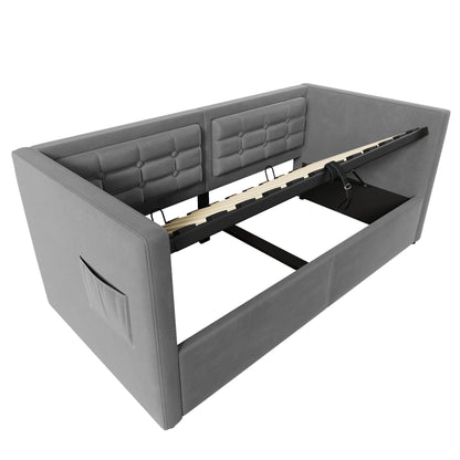 Upholstered Hydraulic Storage Daybed With USB &amp; Type C Charging