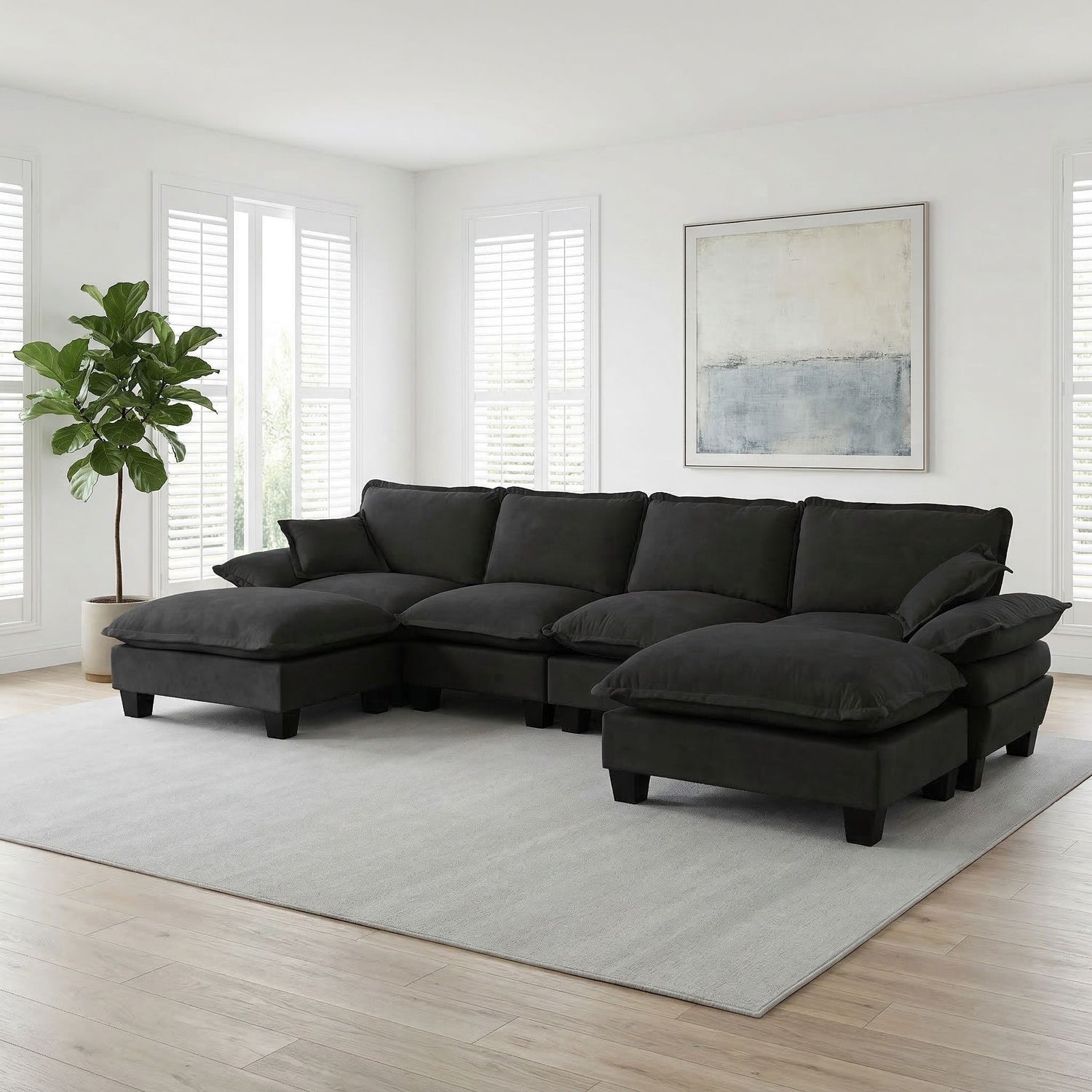 Modular Sectional Sofa With Movable Ottoman &amp; Pillows
