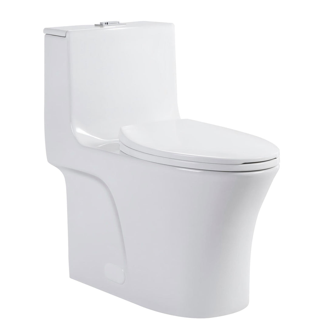 Elegant One Piece Toilet With Tornado Dual Flush, Siphonic S Trap 12&quot;, Soft Close Seat, Dual Flush, Ada Height, Glossy - Gloss White