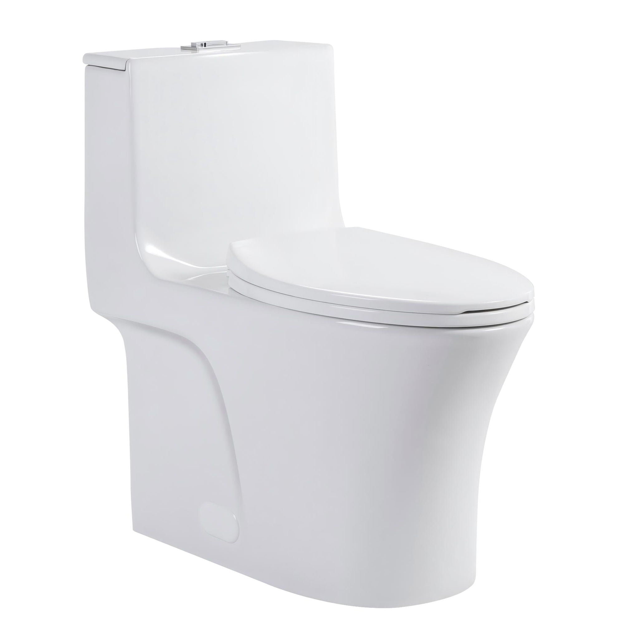 Elegant One Piece Toilet With Tornado Dual Flush, Siphonic S Trap 12&quot;, Soft Close Seat, Dual Flush, Ada Height, Glossy - Gloss White
