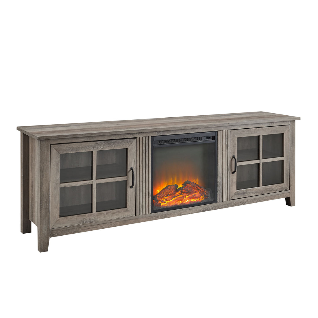 Modern Farmhouse 2 Door Glass Windowpane 70&quot; TV Stand For 80&quot; TVs