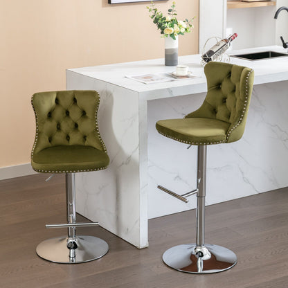 Swivel Velvet Barstools Adjusatble Seat Height From 25-33&quot;, Modern Upholstered Chrome Base Bar Stools With Backs Comfortable Tufted For Home Pub And Kitchen Island (Set of 2)
