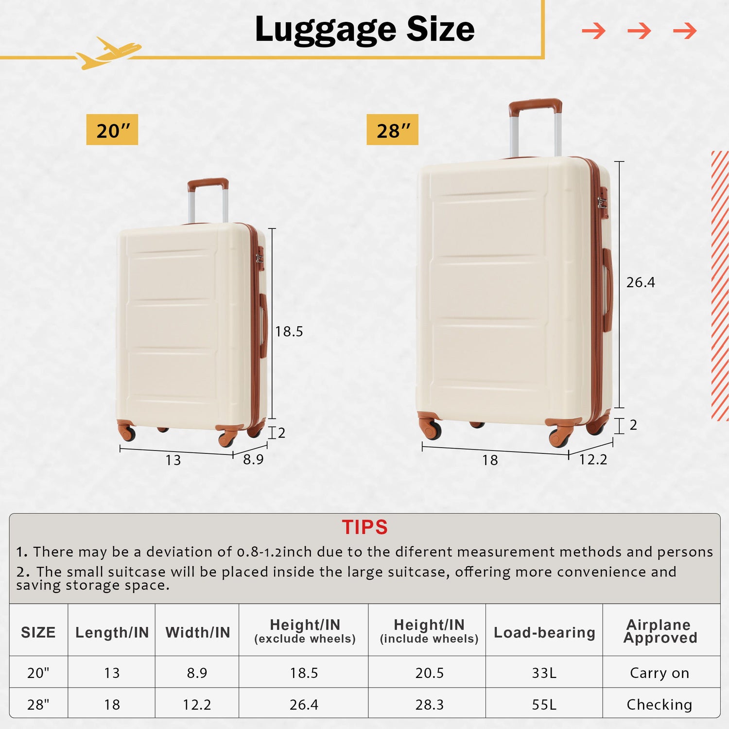 2 Piece Luggage Set With Bags Expanable Spinner Wheels ABS Lightweight Suitcase With Tsa Lock 20&quot; / 28&quot;