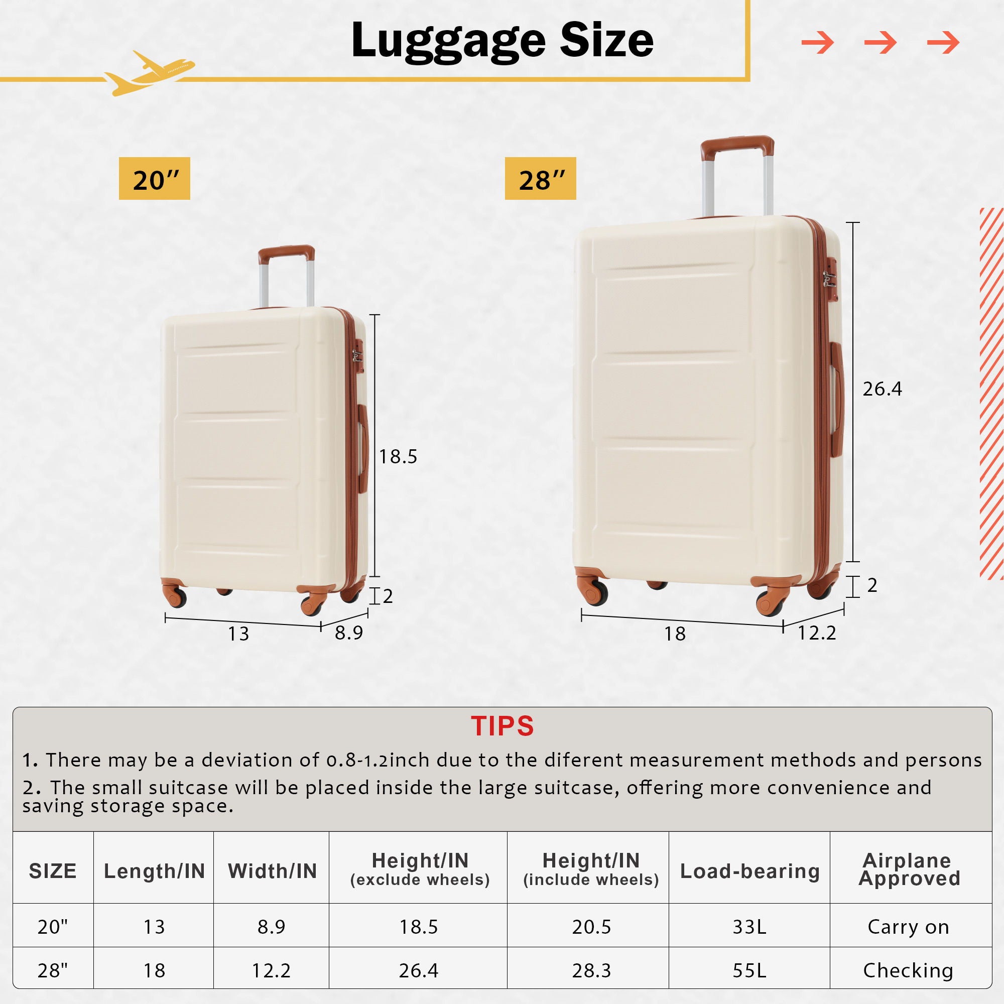 2 Piece Luggage Set With Bags Expanable Spinner Wheels ABS Lightweight Suitcase With Tsa Lock 20&quot; / 28&quot;