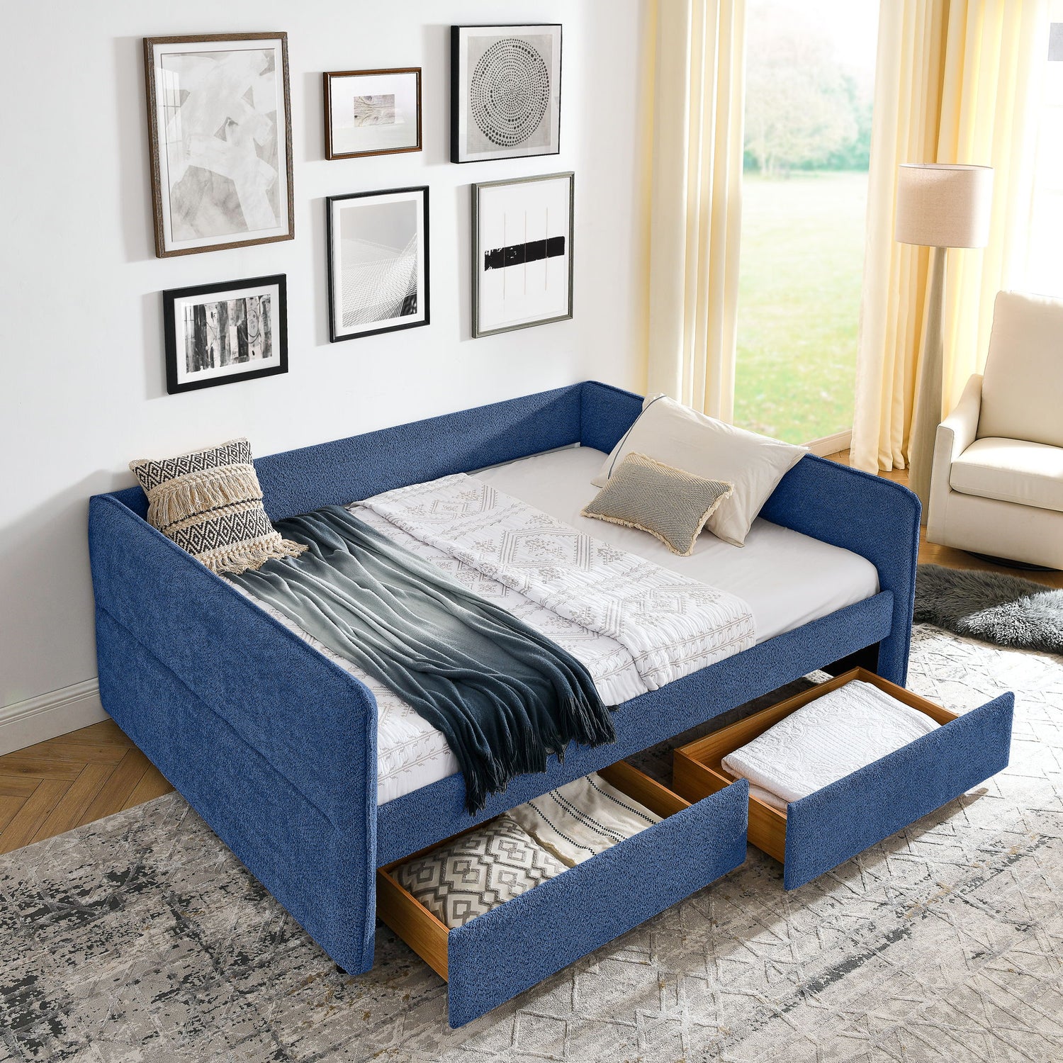 Upholstered Daybed &amp; 2 Drawers