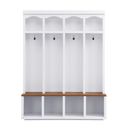 Entryway Hall Tree With Bench, 4 Hooks &amp; Open Storage Space