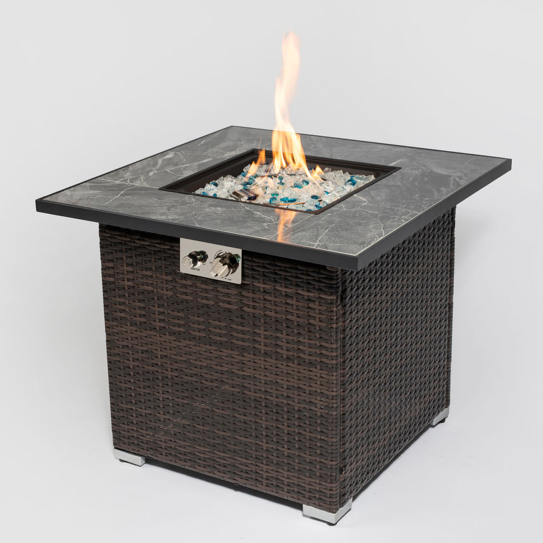 30&quot; Outdoor Fire Table Propane Gas Fire Pit Table With Lid Gas Fire Pit Table With Glass Rocks And Rain Cover - Espresso