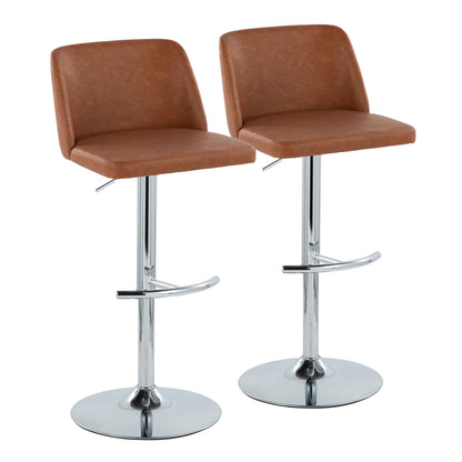 Toriano - Contemporary Adjustable Barstool With Swivel &amp; Rounded T Footrest (Set of 2)