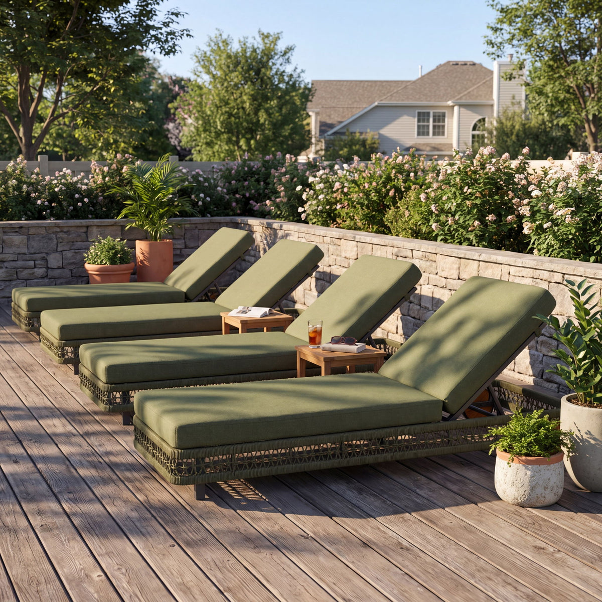 Outdoor Chaise Lounge &amp; Wheels, 5 Position Adjustable Backrest