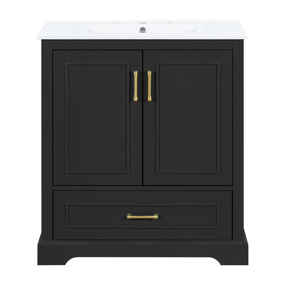 Bathroom Vanity With Sink, 1 Divided Drawer And 2 Soft Close Doors With Double Shelf