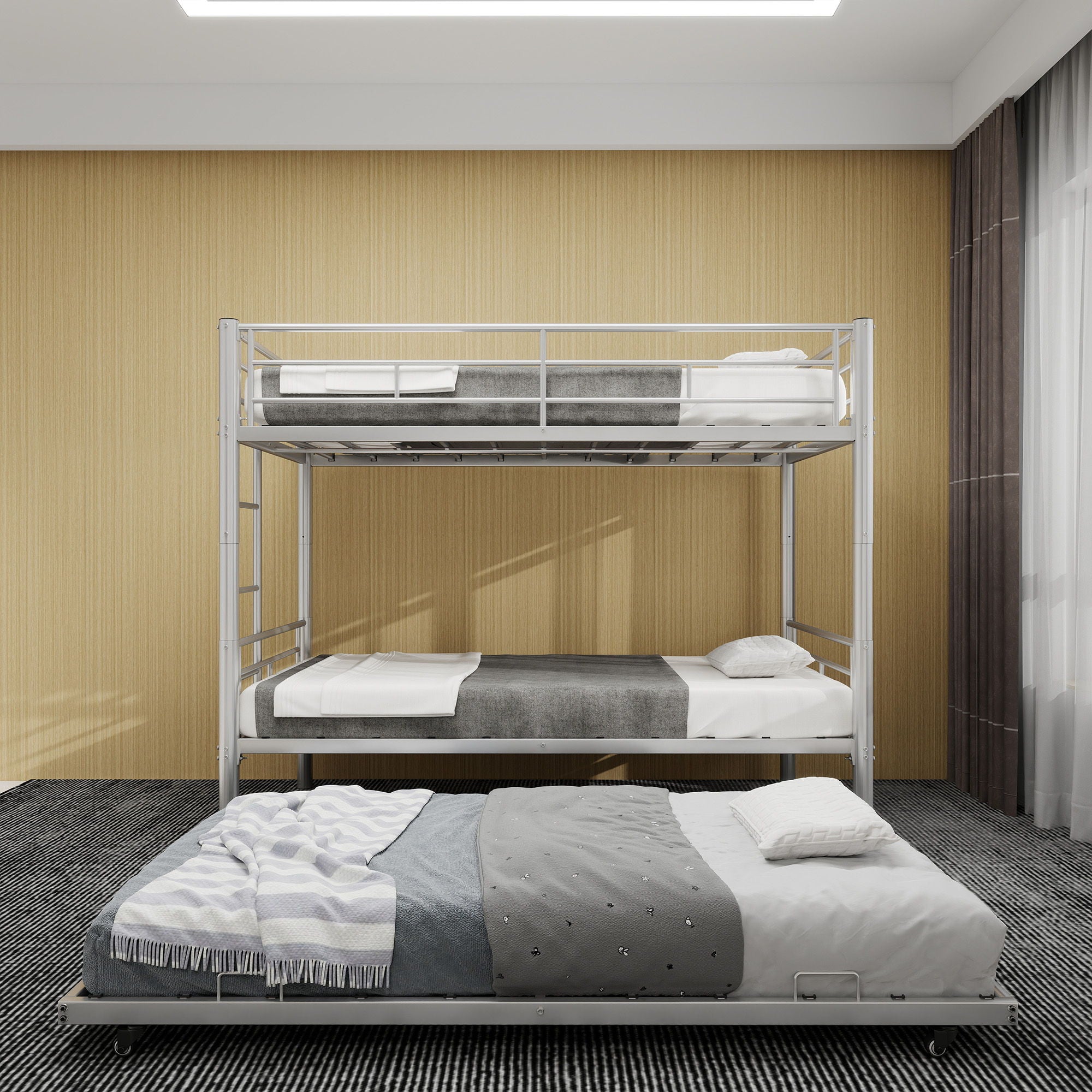 Bunk Bed For Kids, Convertible Frame With Ladders &amp; Guardrail