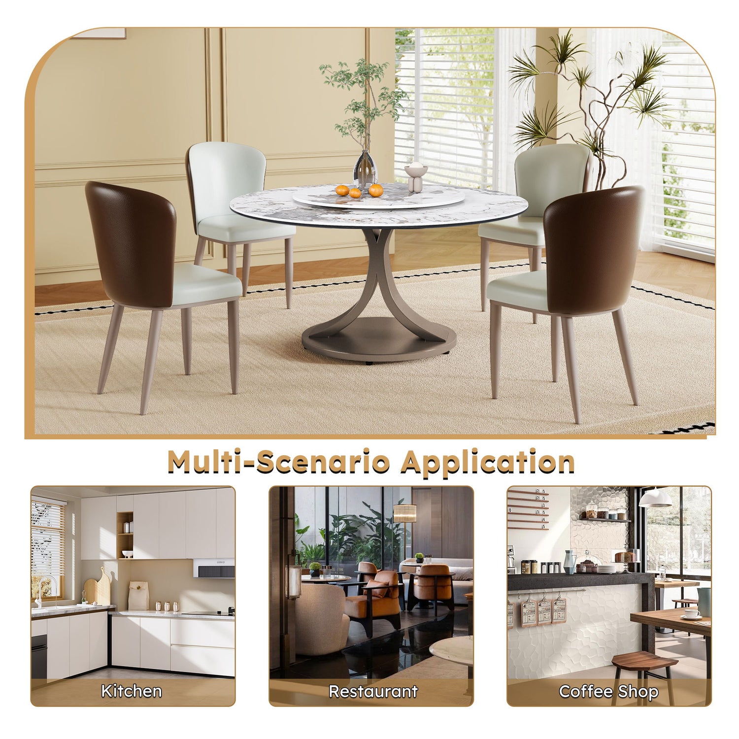 Modern Round Dining Table With 360° Rotating Lazy Susan Scratch &amp; Chairs