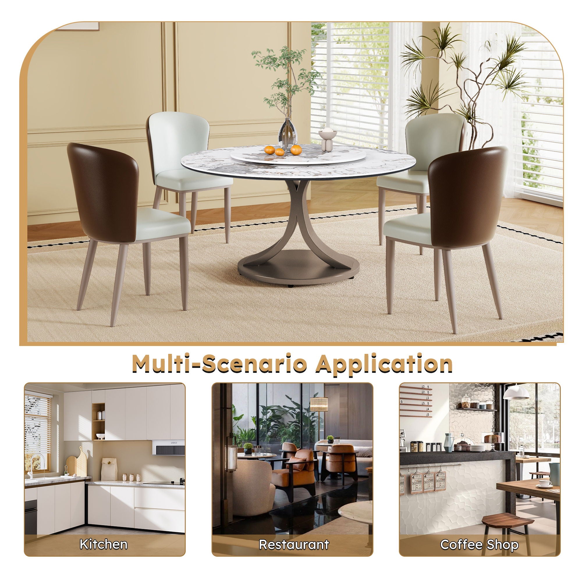 Modern Round Dining Table With 360° Rotating Lazy Susan Scratch &amp; Chairs