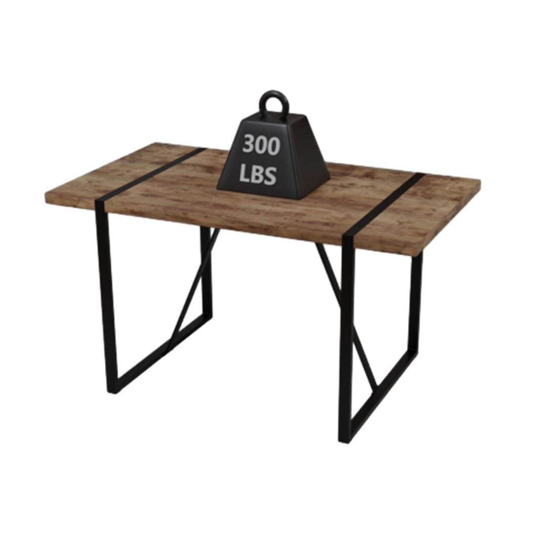Modern Rural Industrial Dining Table, 55&quot; Rectangular Wood With Metal Legs, Seats 4 - 6 - Wood