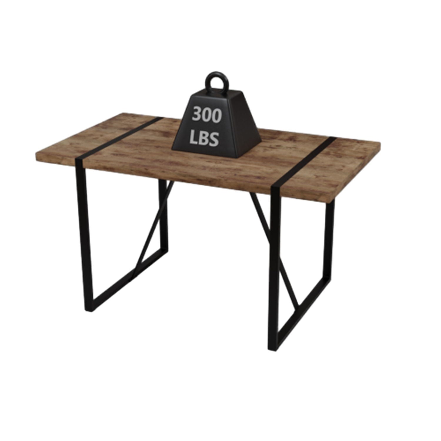 Modern Rural Industrial Dining Table, 55&quot; Rectangular Wood With Metal Legs, Seats 4 - 6 - Wood