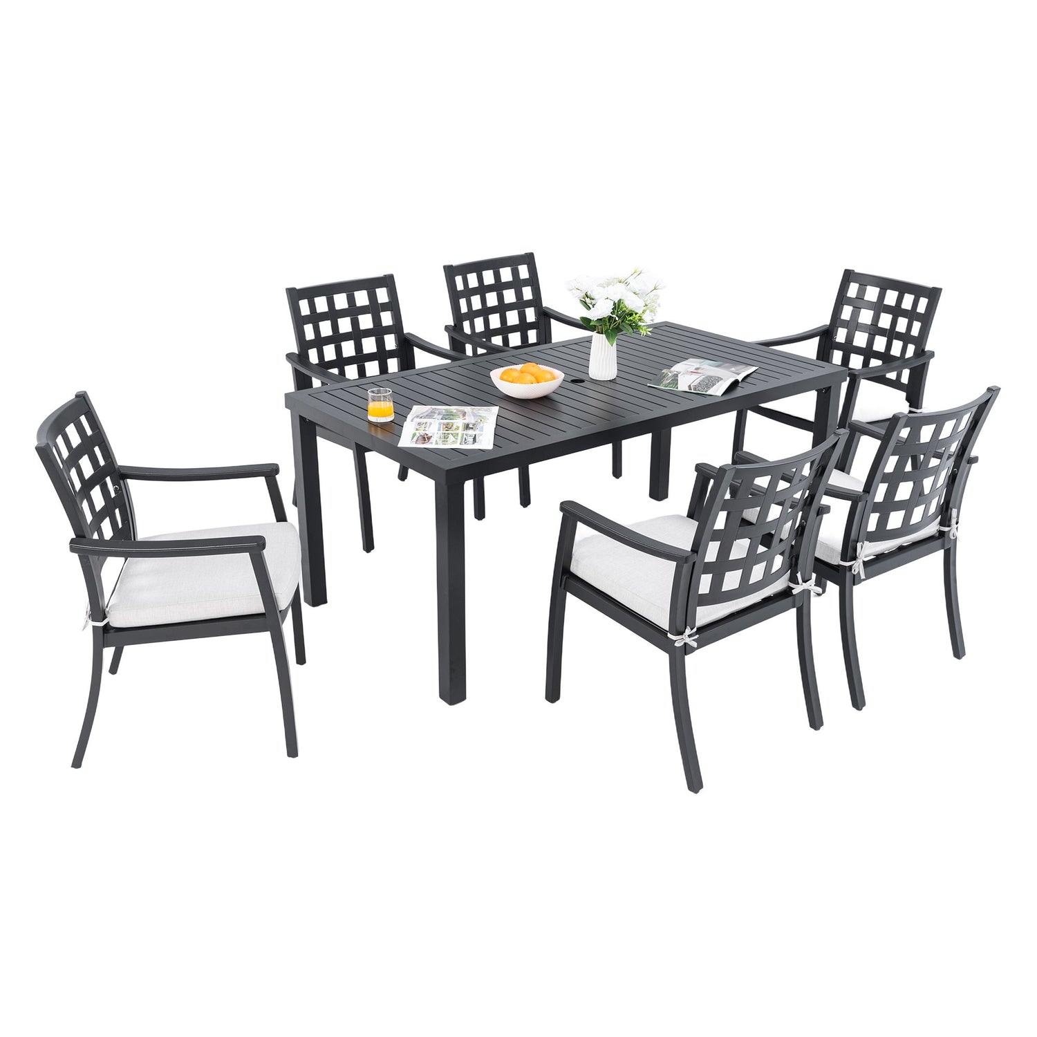 Modern Classic Outdoor Patio Dining Set, Rectangular Table &amp; Dining Chairs, Rust Free, Weather Resistant