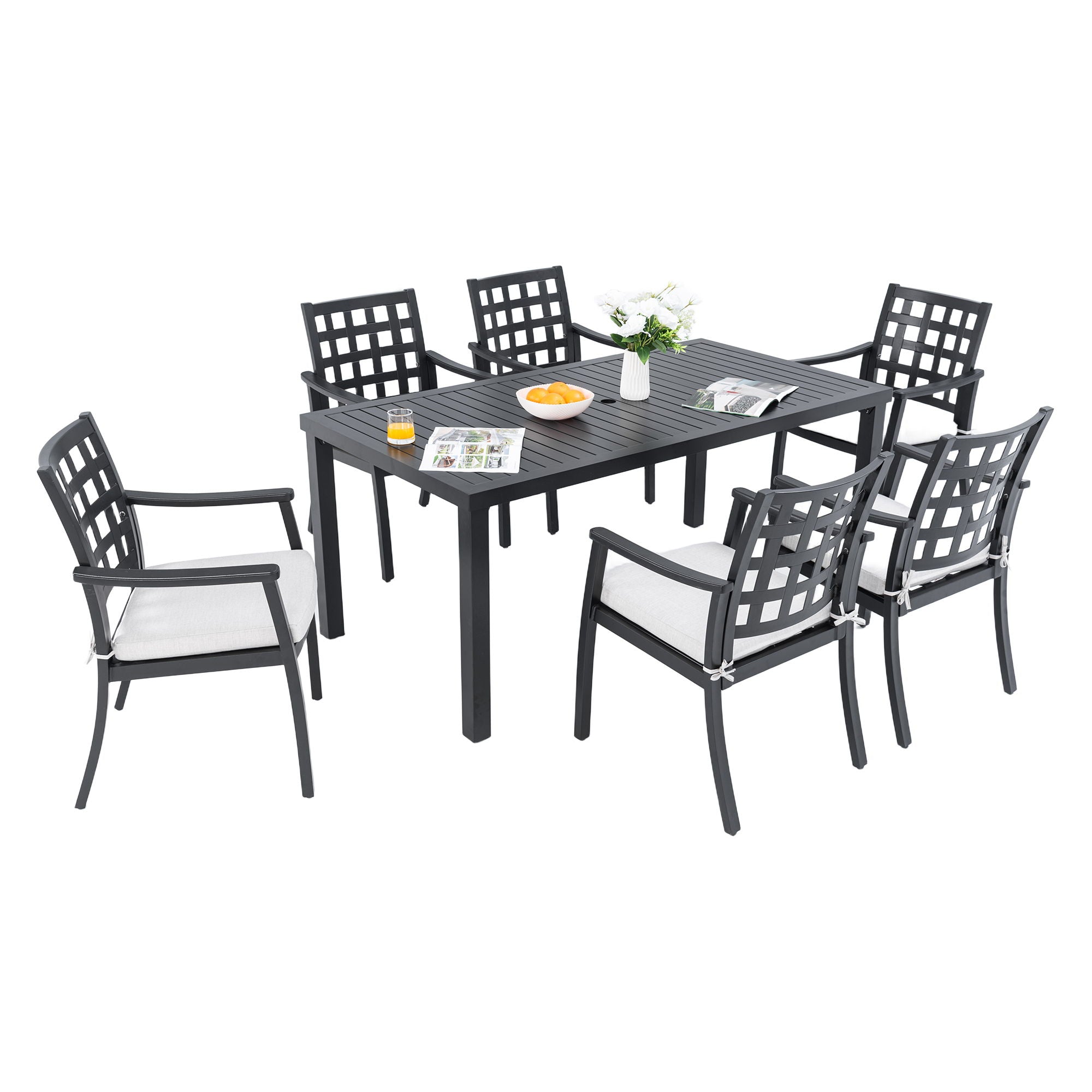 Modern Classic Outdoor Patio Dining Set, Rectangular Table &amp; Dining Chairs, Rust Free, Weather Resistant