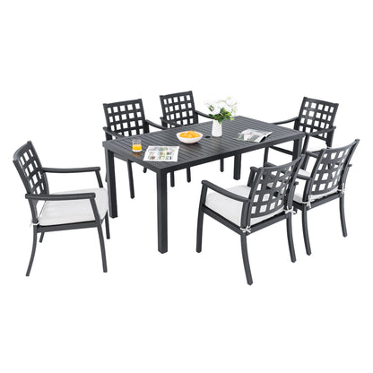 Modern Classic Outdoor Patio Dining Set, Rectangular Table &amp; Dining Chairs, Rust Free, Weather Resistant
