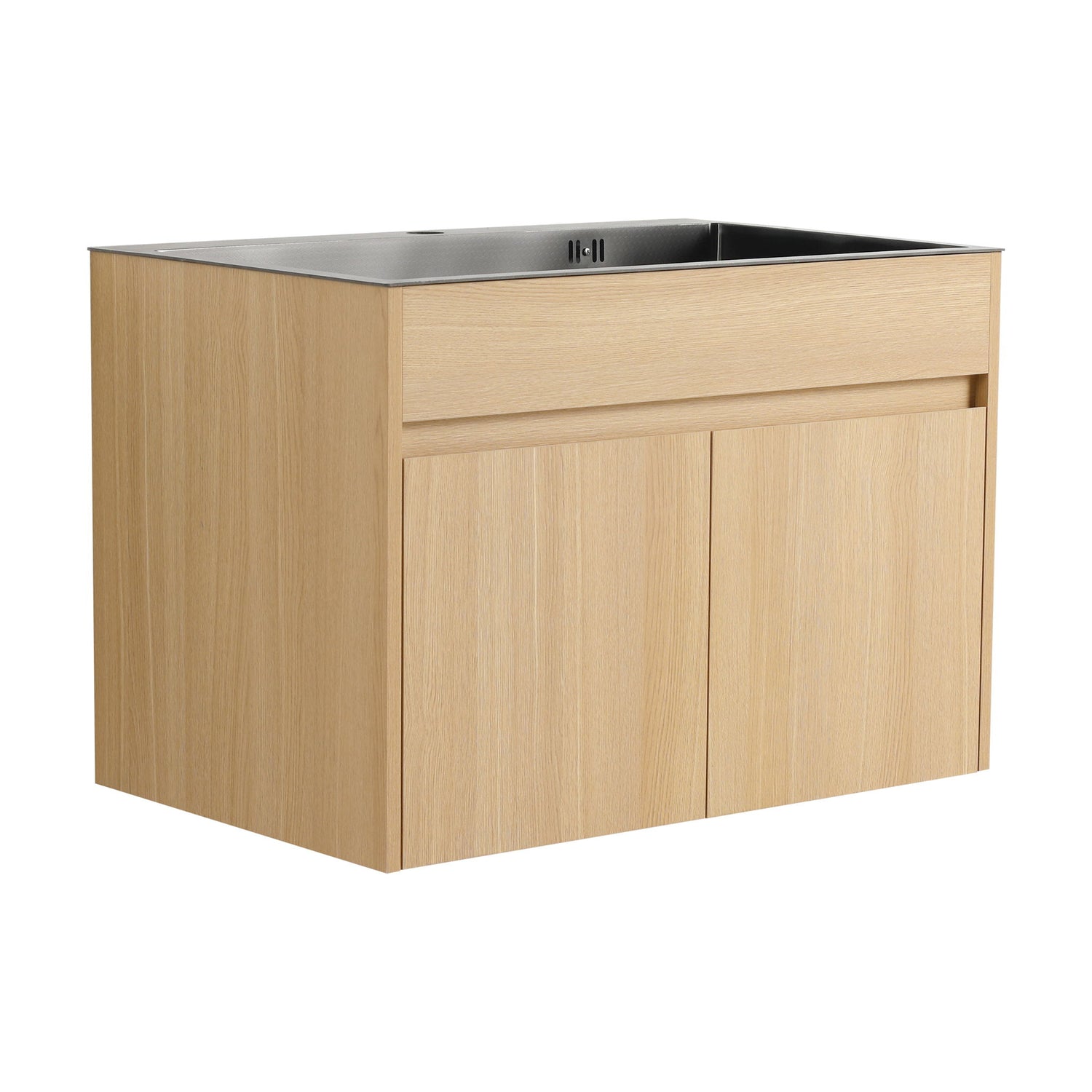 28" Wall Mounted Bathroom Vanity With Stainless Steel Sink, Soft Close Doors - Oak