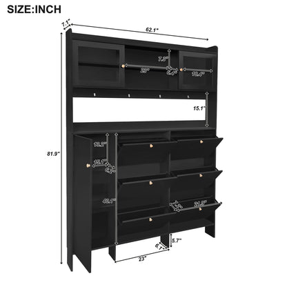 On Trend Multifunctional Tipping Bucket Shoe Cabinet With Storage Shelf &amp; 6 Flip Drawers