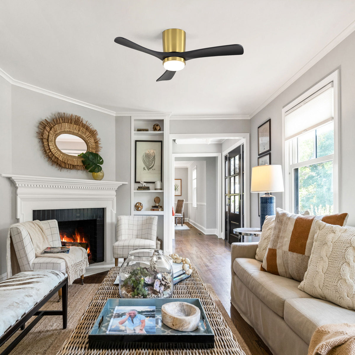 42" Ceiling Fan With Dimmable LED Light, DC Reversible Motor, 6 Speed Adjustable For Living Room - Gold / Black