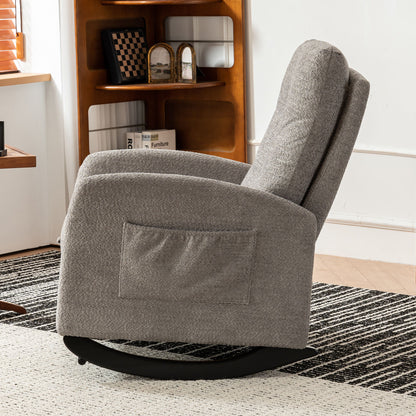 Accent Rocking Chair &amp; Footrest High Back Rubber Wood Rocking Legs Bedroom Living Space - Gray