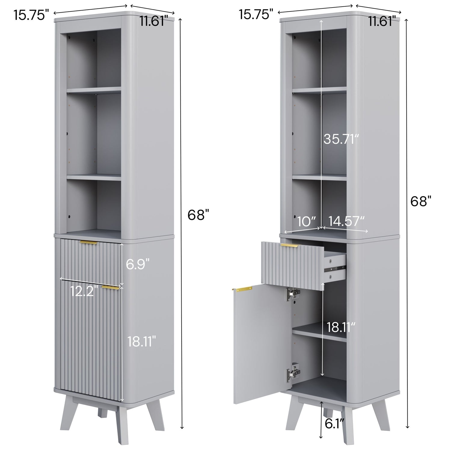 Tall Bathroom Storage Cabinet With Adjustable Shelves And 1 Drawer &amp; Door
