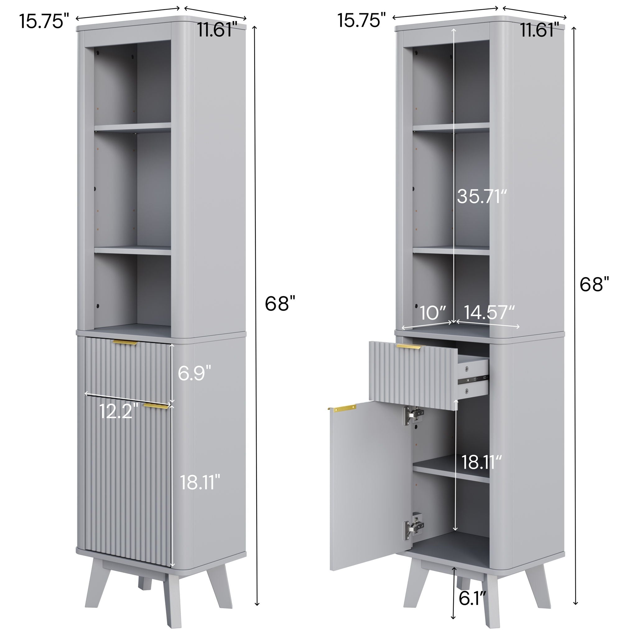Tall Bathroom Storage Cabinet With Adjustable Shelves And 1 Drawer &amp; Door