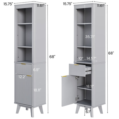 Tall Bathroom Storage Cabinet With Adjustable Shelves And 1 Drawer &amp; Door
