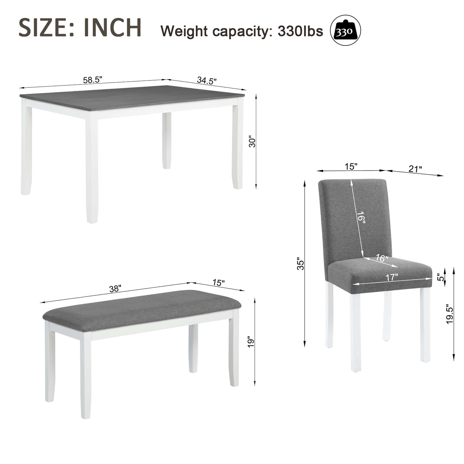 6 Piece Dining Table Set With Bench And Chairs
